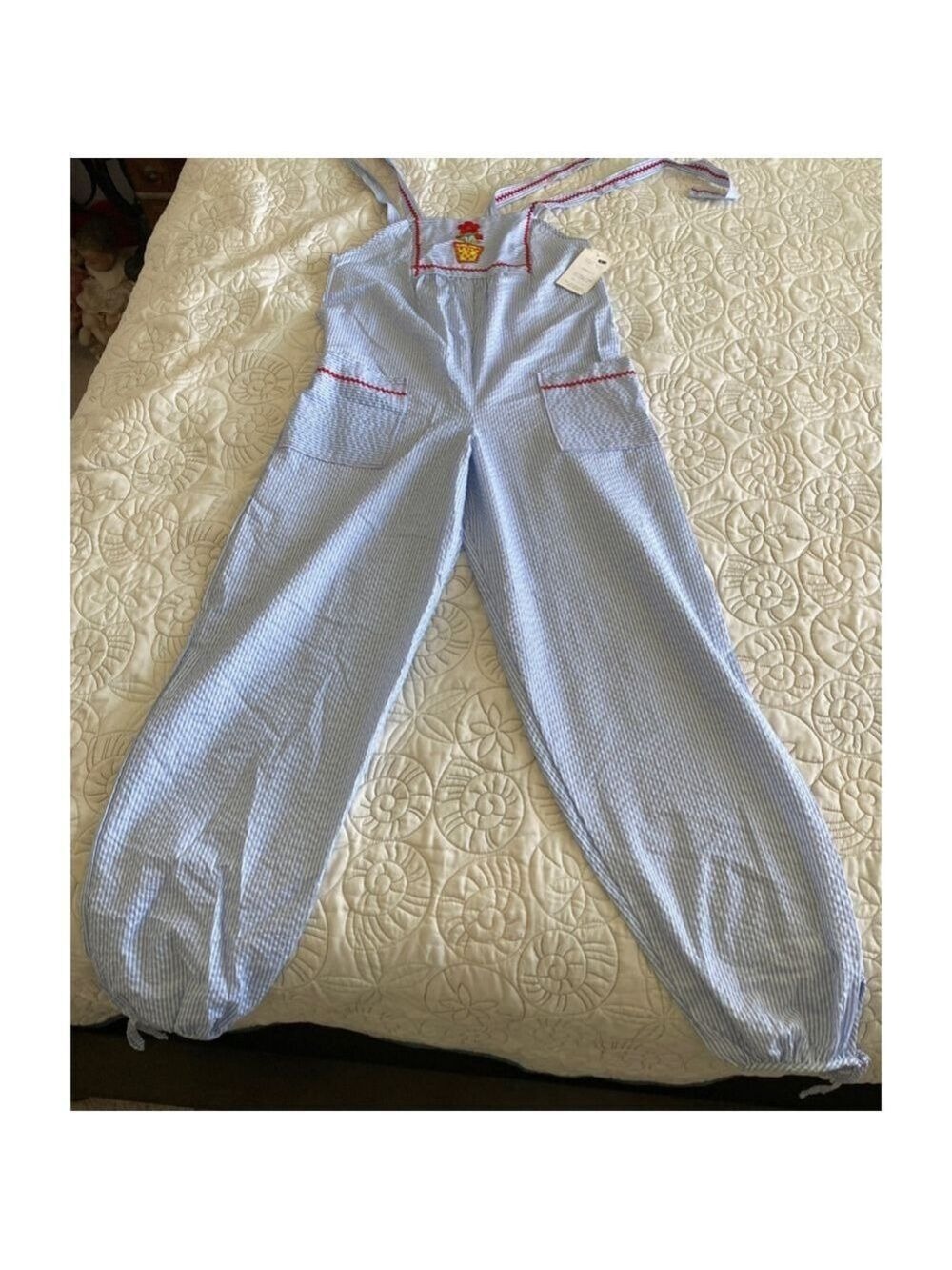 Demi’s young Juniors Blue white & Red Striped Jumpsuit Juniors 7 #0019